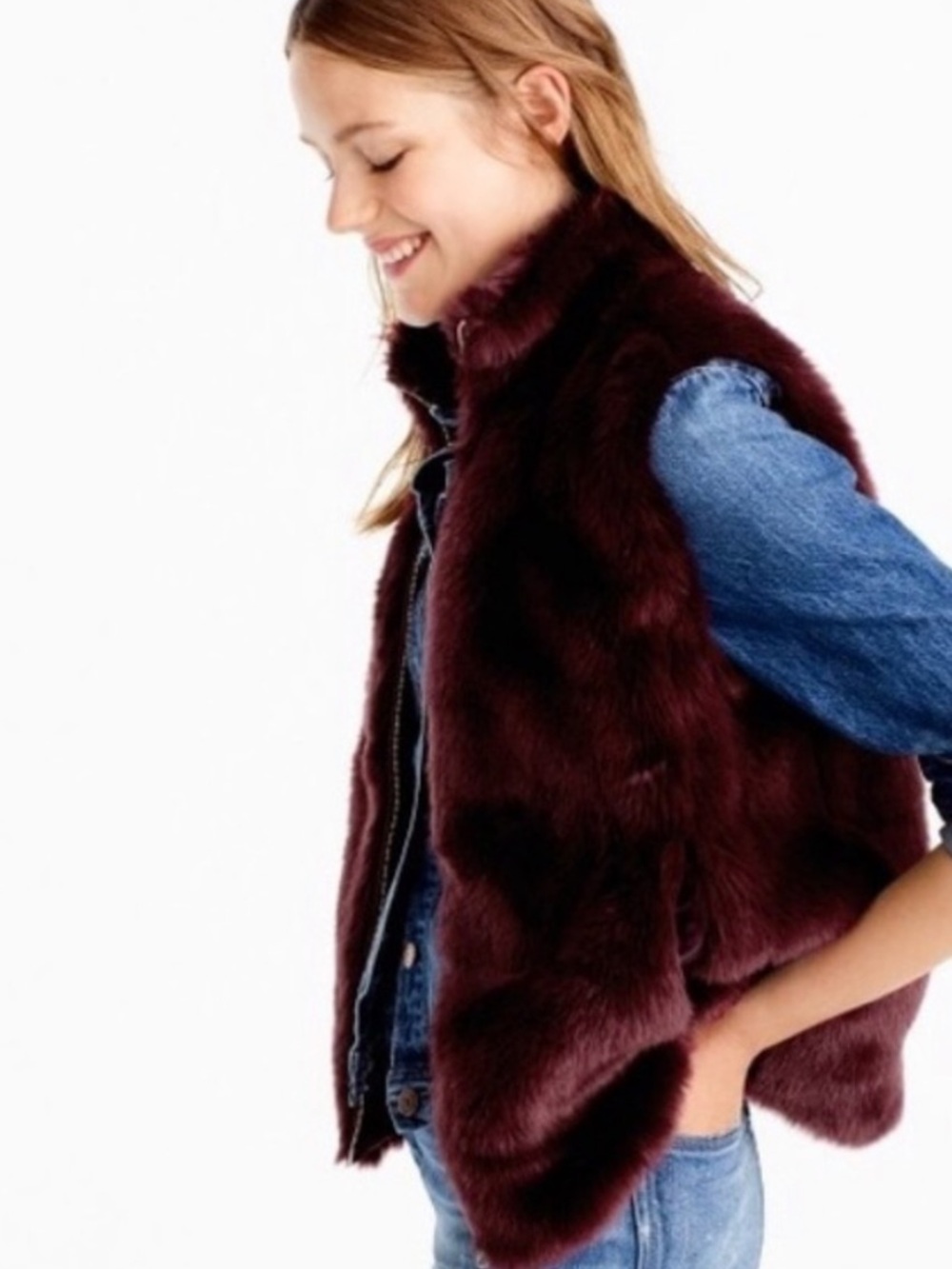 JCrew Women's Faux Fur Vest - Burgundy